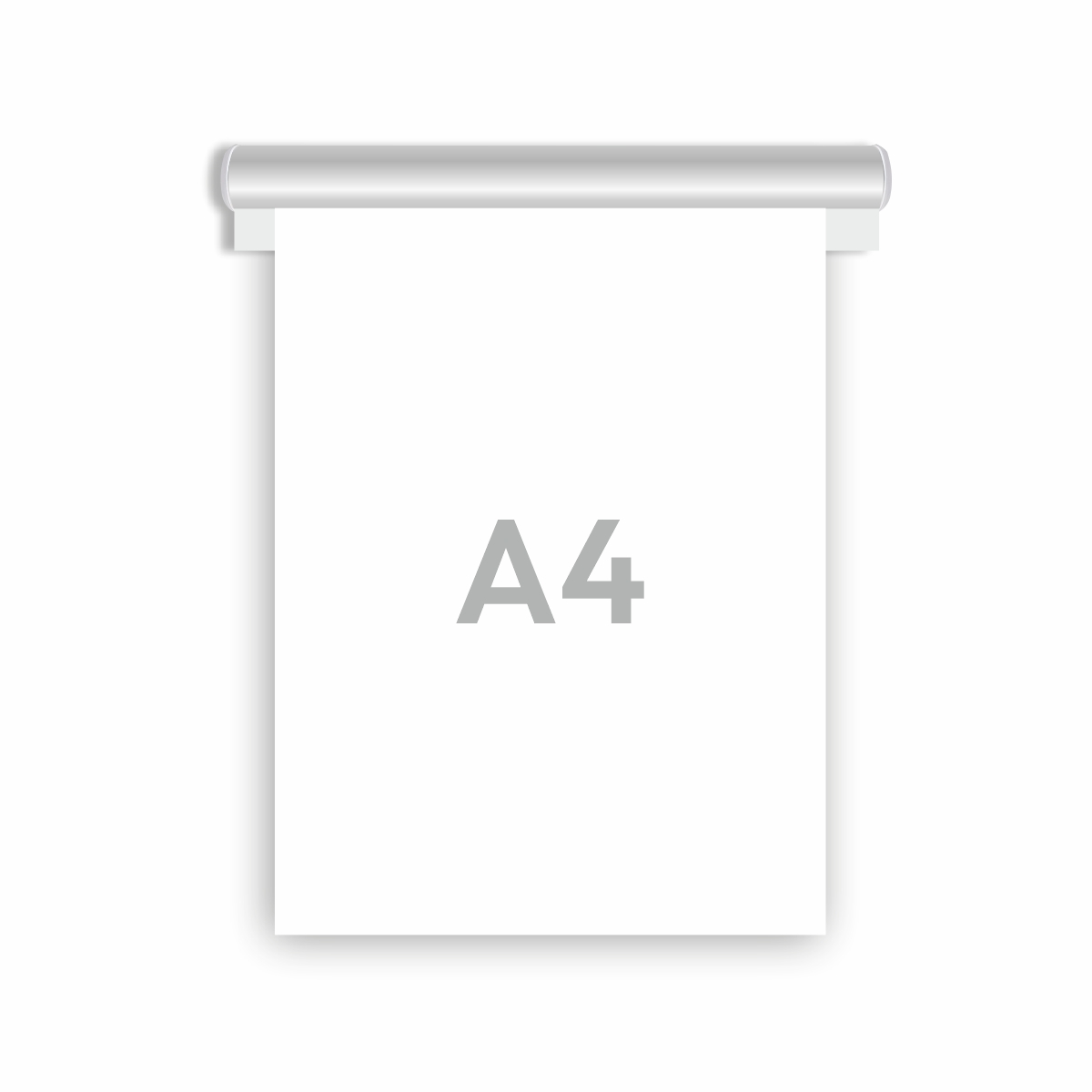 En dokumenthållarskena i välvd form i aluminium i storlek 240 mm med grå ändstycken, med ett styck A4 dokument fastsatt i