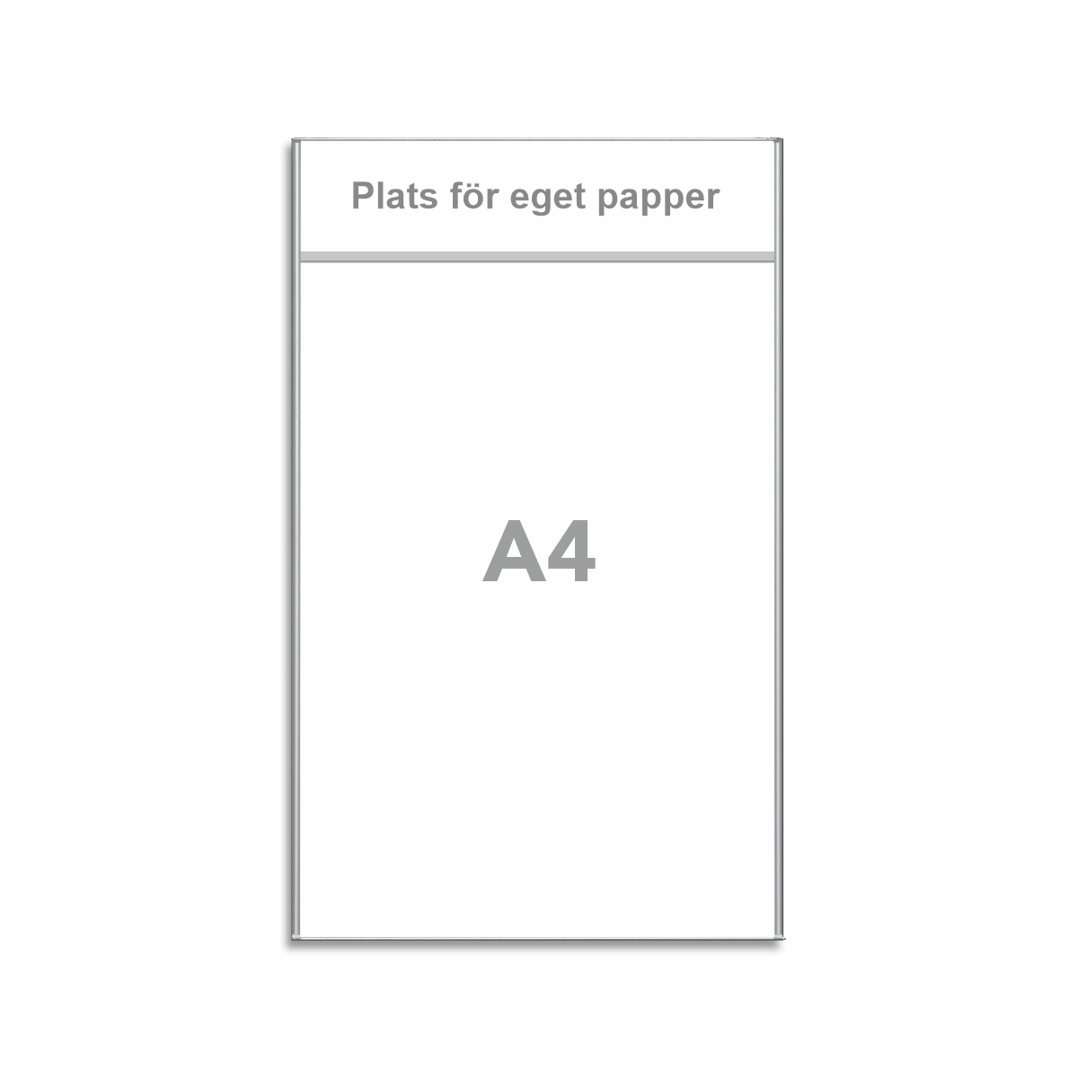 Dokumenthållare med supertunn aluminiumram i A4-format med en 50 mm rubriklist överst, med en grå avdelare under