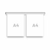 En dokumenthållarskena i välvd form i aluminium i storlek 480 mm med svarta ändstycken, med två stycken A4 dokument fastsatt i